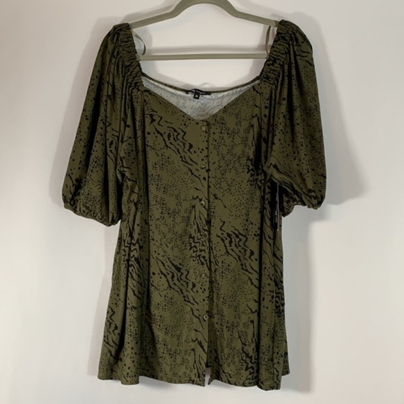 Lily Morgan Green & Black Splotchy Off-Shoulder Top NWT - Picture 1 of 8